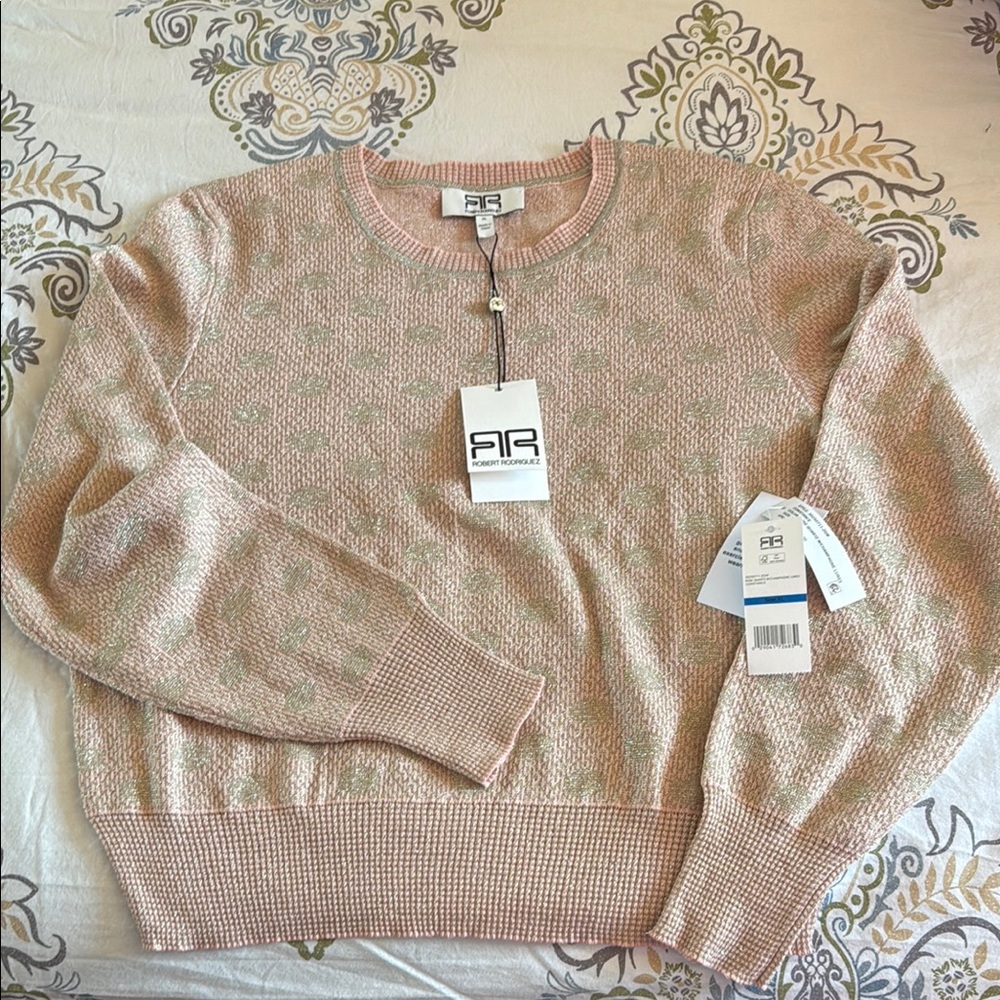 Robert Rodriguez Pink and Gold Crew Neck Sweater